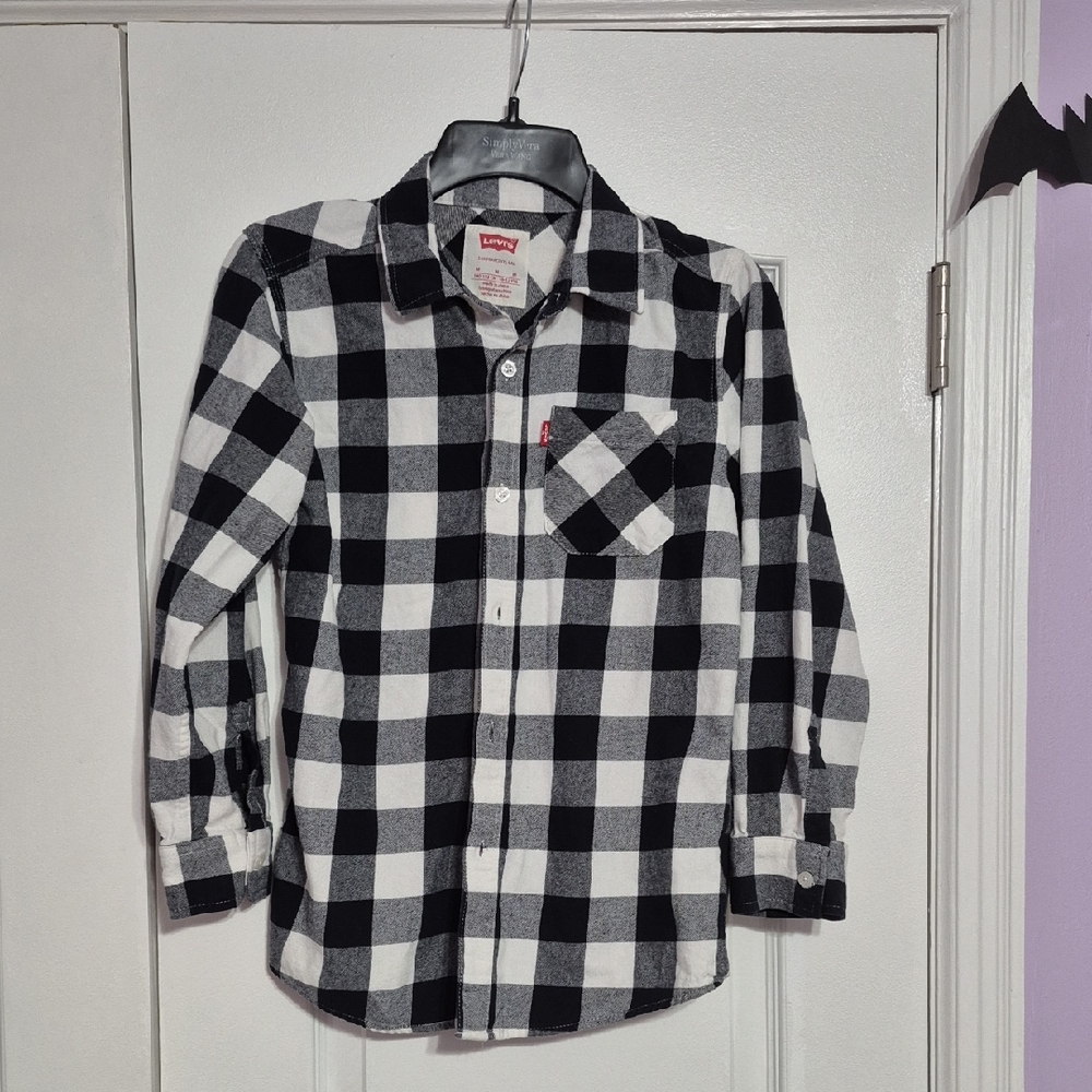 LEVI'S Kids Black & White Plaid Button-Up Shirt